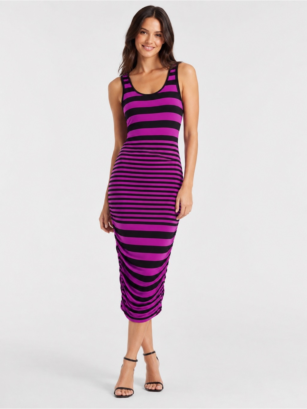 Like New! Nordstrom Felicity & Coco Black/Magenta Striped Jersey Tank Dress - S